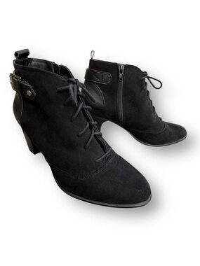 Giani Bernini Candence Faux Suede Lace up Block Heel Vintage Booties Side Zipper